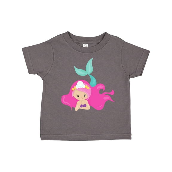 Inktastic Cute Mermaid, Pink Hair, Green Tail Girls Toddler T-Shirt
