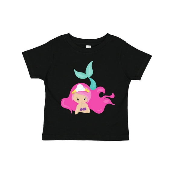 Inktastic Cute Mermaid, Pink Hair, Green Tail Girls Toddler T-Shirt