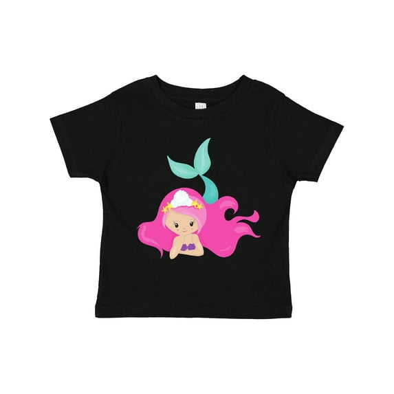 Inktastic Cute Mermaid, Pink Hair, Green Tail Girls Toddler T-Shirt