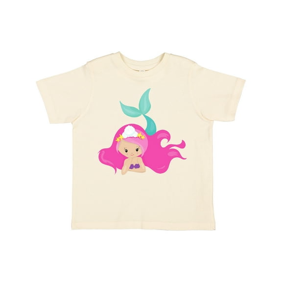 Inktastic Cute Mermaid, Pink Hair, Green Tail Girls Toddler T-Shirt