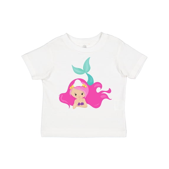 Inktastic Cute Mermaid, Pink Hair, Green Tail Girls Toddler T-Shirt