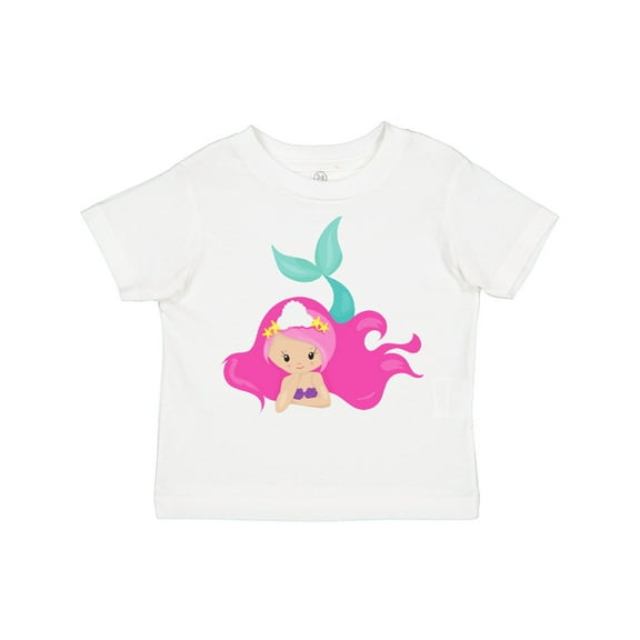Inktastic Cute Mermaid, Pink Hair, Green Tail Girls Toddler T-Shirt