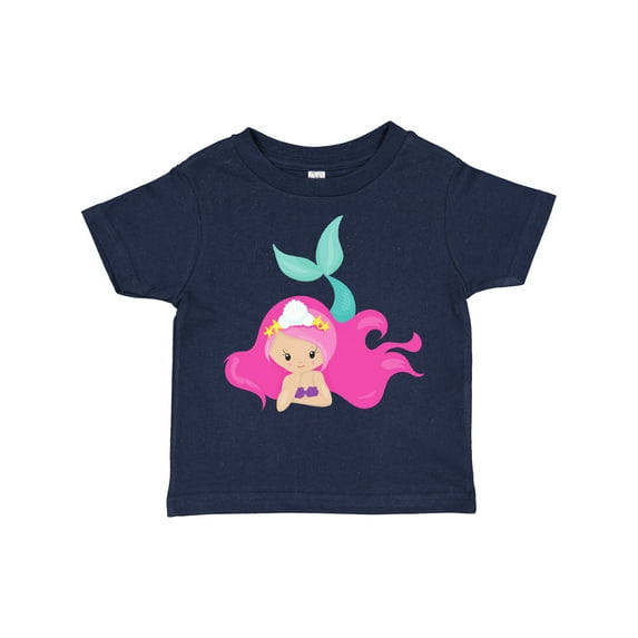 Inktastic Cute Mermaid, Pink Hair, Green Tail Girls Toddler T-Shirt