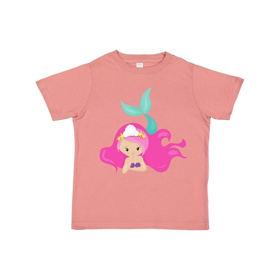 Inktastic Cute Mermaid, Pink Hair, Green Tail Girls Toddler T-Shirt