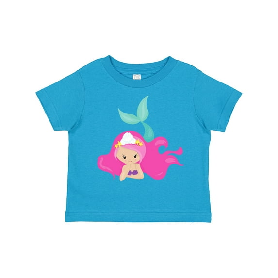 Inktastic Cute Mermaid, Pink Hair, Green Tail Girls Toddler T-Shirt