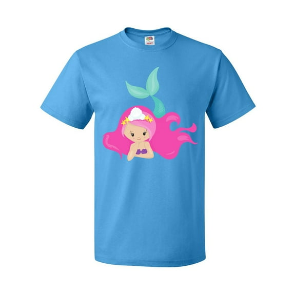 Inktastic Cute Mermaid, Pink Hair, Green Tail T-Shirt