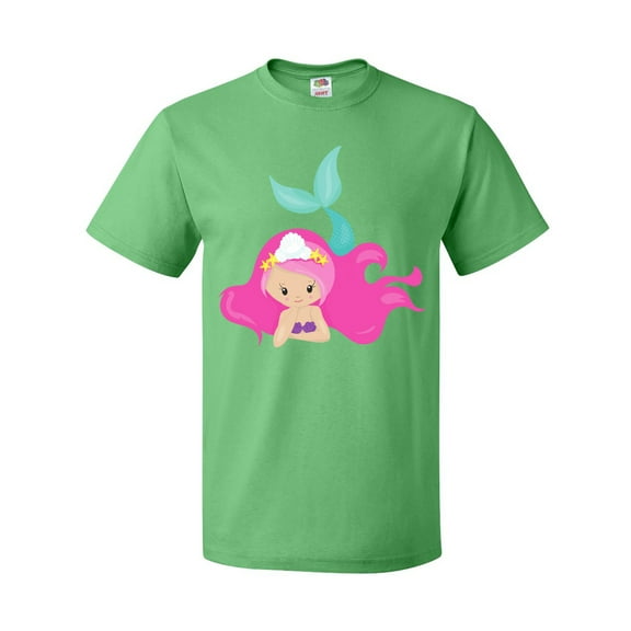 Inktastic Cute Mermaid, Pink Hair, Green Tail T-Shirt