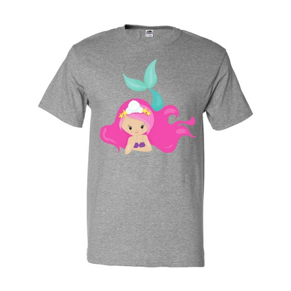 Inktastic Cute Mermaid, Pink Hair, Green Tail T-Shirt