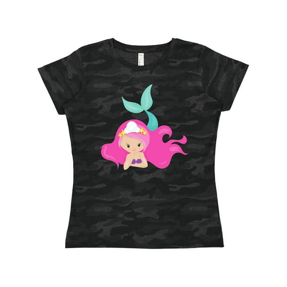 Inktastic Cute Mermaid, Pink Hair, Green Tail Women's T-Shirt