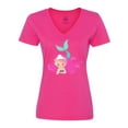 thumbnail image 1 of Inktastic Cute Mermaid, Pink Hair, Green Tail Women's V-Neck T-Shirt, 1 of 5