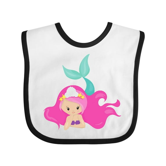 Inktastic Cute Mermaid, Pink Hair, Little Mermaid, Starfish Girls Baby Bib