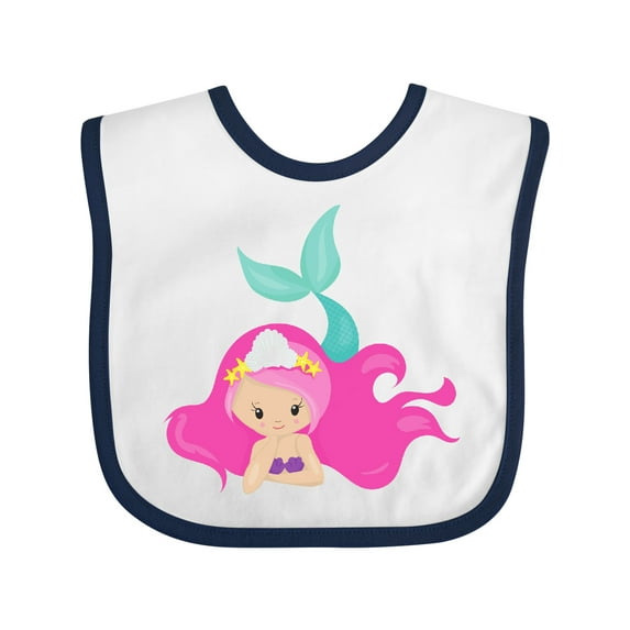 Inktastic Cute Mermaid, Pink Hair, Little Mermaid, Starfish Girls Baby Bib