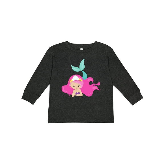Inktastic Cute Mermaid, Pink Hair, Little Mermaid, Starfish Girls Long Sleeve Toddler T-Shirt