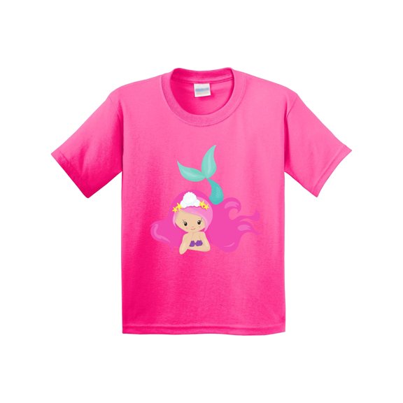 Inktastic Cute Mermaid, Pink Hair, Little Mermaid, Starfish Youth T-Shirt