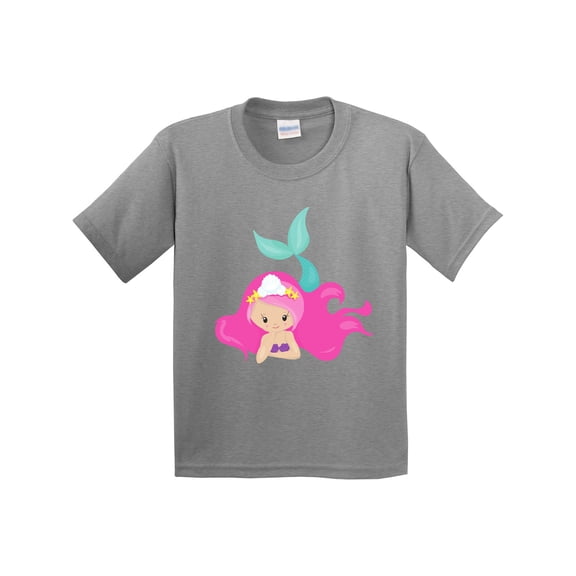 Inktastic Cute Mermaid, Pink Hair, Little Mermaid, Starfish Youth T-Shirt
