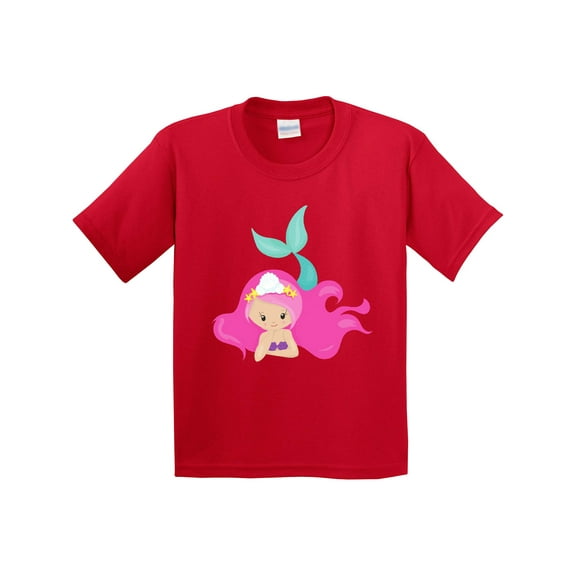 Inktastic Cute Mermaid, Pink Hair, Little Mermaid, Starfish Youth T-Shirt