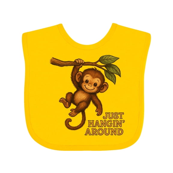 Inktastic Cute Monkey Just Hangin' Around Illustration Boys or Girls Baby Bib