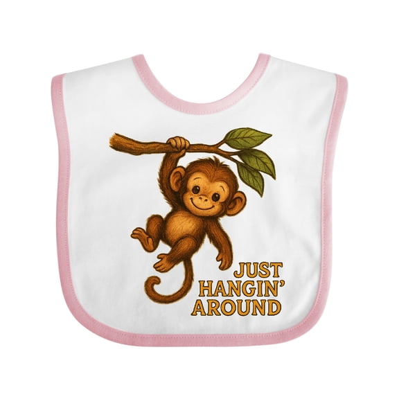Inktastic Cute Monkey Just Hangin' Around Illustration Boys or Girls Baby Bib