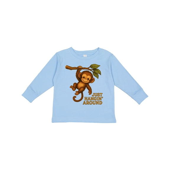 Inktastic Cute Monkey Just Hangin' Around Illustration Boys or Girls Long Sleeve Toddler T-Shirt