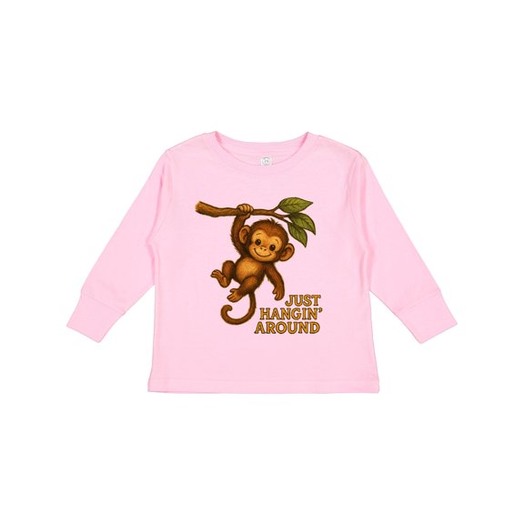Inktastic Cute Monkey Just Hangin' Around Illustration Boys or Girls Long Sleeve Toddler T-Shirt