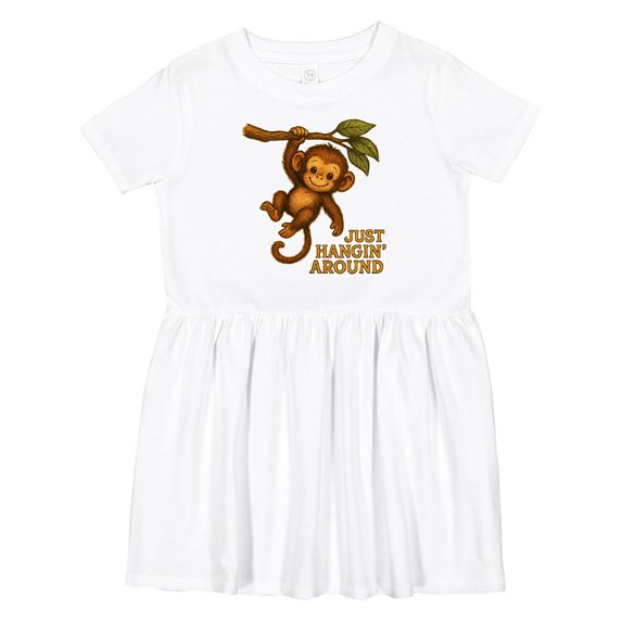 Inktastic Cute Monkey Just Hangin' Around Illustration Girls Toddler Dress