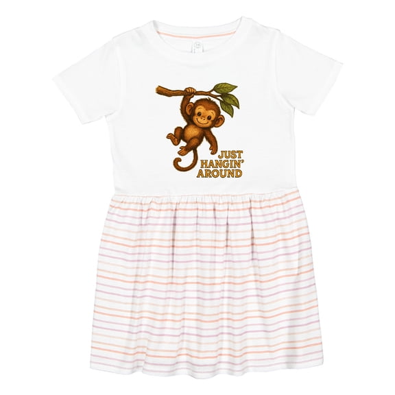 Inktastic Cute Monkey Just Hangin' Around Illustration Girls Toddler Dress