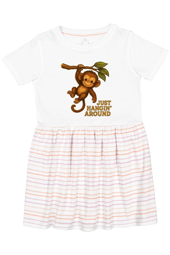 Cute Monkey Just Hangin' Around Illustration Girls Toddler Dress