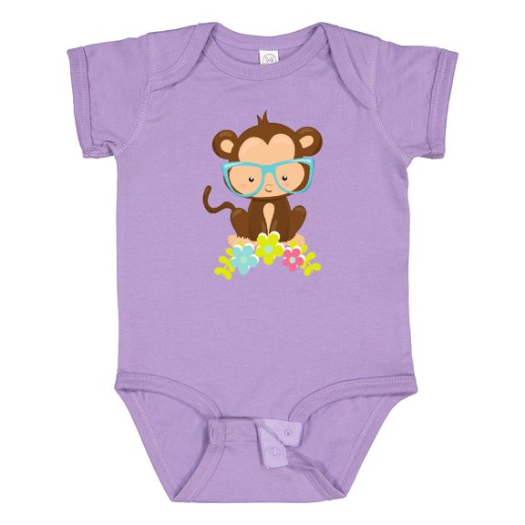 Inktastic Cute Monkey With Eyeglasses, Colorful Flowers Boys or Girls Baby Bodysuit