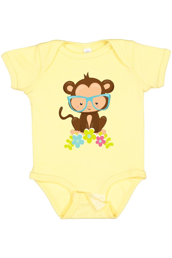 Cute Monkey With Eyeglasses, Colorful Flowers Boys or Girls Baby Bodysuit
