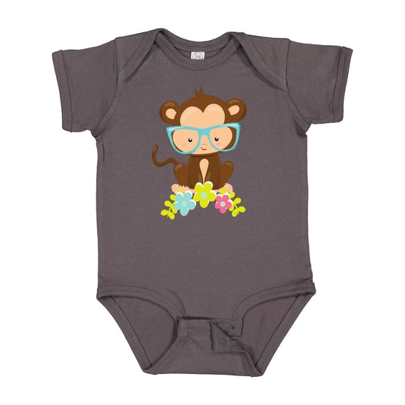 Inktastic Cute Monkey With Eyeglasses, Colorful Flowers Boys or Girls Baby Bodysuit