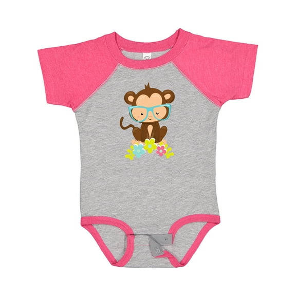 Inktastic Cute Monkey With Eyeglasses, Colorful Flowers Boys or Girls Baby Bodysuit