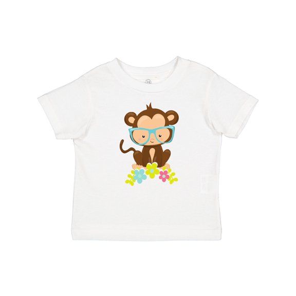 Inktastic Cute Monkey With Eyeglasses, Colorful Flowers Boys or Girls Baby T-Shirt
