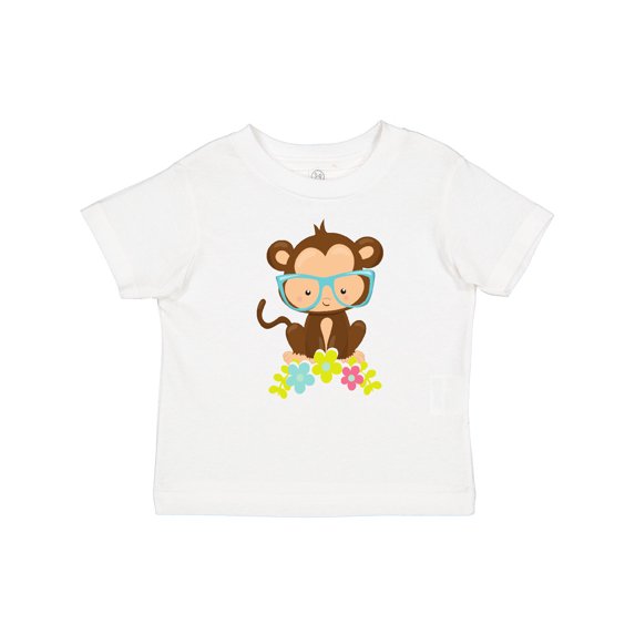 Inktastic Cute Monkey With Eyeglasses, Colorful Flowers Boys or Girls Baby T-Shirt
