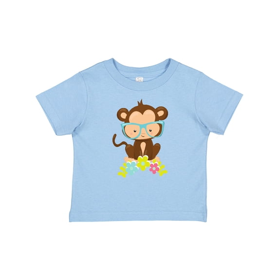 Inktastic Cute Monkey With Eyeglasses, Colorful Flowers Boys or Girls Baby T-Shirt