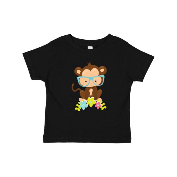Inktastic Cute Monkey With Eyeglasses, Colorful Flowers Boys or Girls Baby T-Shirt