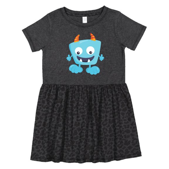 Inktastic Cute Monster, Blue Monster, Funny Monster, Horns Girls Toddler Dress