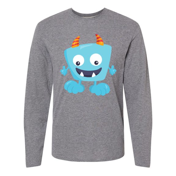 Inktastic Cute Monster, Blue Monster, Funny Monster, Horns Long Sleeve T-Shirt