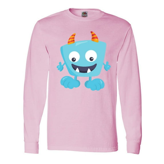 Inktastic Cute Monster, Blue Monster, Funny Monster, Horns Long Sleeve T-Shirt