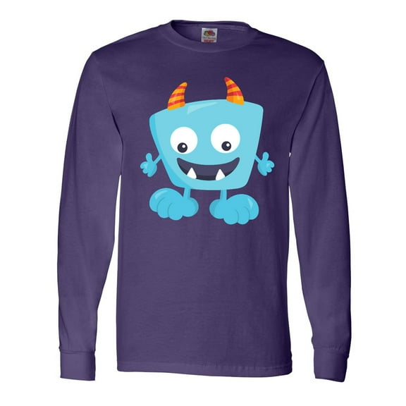 Inktastic Cute Monster, Blue Monster, Funny Monster, Horns Long Sleeve T-Shirt