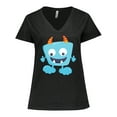 thumbnail image 1 of Inktastic Cute Monster, Blue Monster, Funny Monster, Horns Women's Plus Size V-Neck T-Shirt, 1 of 5