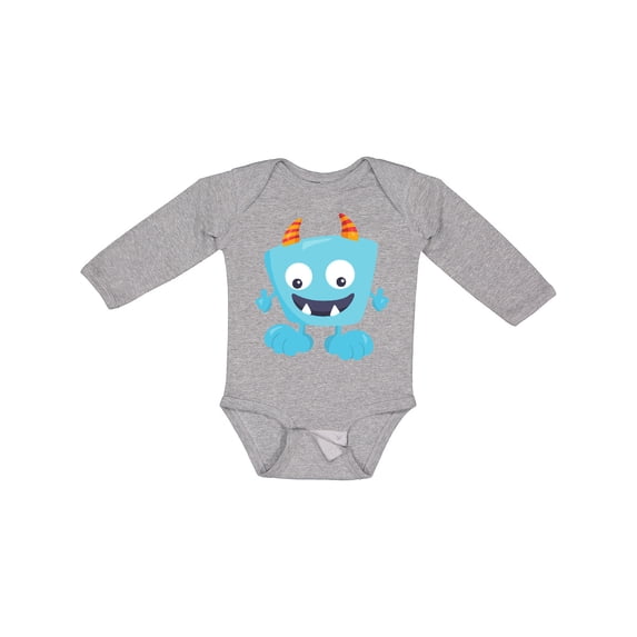 Inktastic Cute Monster, Little Monster, Blue Monster, Horns Boys or Girls Long Sleeve Baby Bodysuit