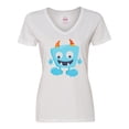 thumbnail image 1 of Inktastic Cute Monster, Little Monster, Blue Monster, Horns Women's V-Neck T-Shirt, 1 of 5