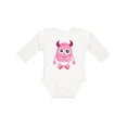 thumbnail image 1 of Inktastic Cute Monster, Smiling Monster, Pink Monster, Horns Boys or Girls Long Sleeve Baby Bodysuit, 1 of 5