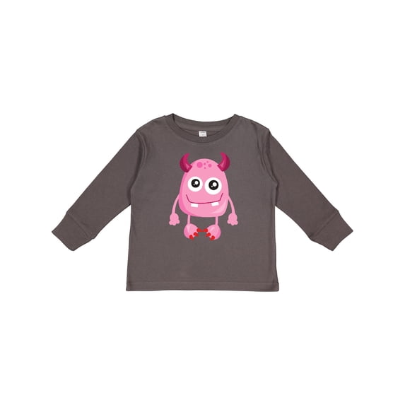Inktastic Cute Monster, Smiling Monster, Pink Monster, Horns Boys or Girls Long Sleeve Toddler T-Shirt