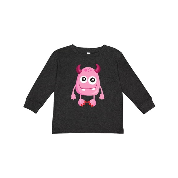 Inktastic Cute Monster, Smiling Monster, Pink Monster, Horns Boys or Girls Long Sleeve Toddler T-Shirt