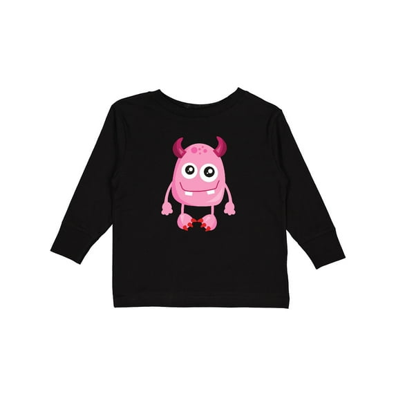 Inktastic Cute Monster, Smiling Monster, Pink Monster, Horns Boys or Girls Long Sleeve Toddler T-Shirt