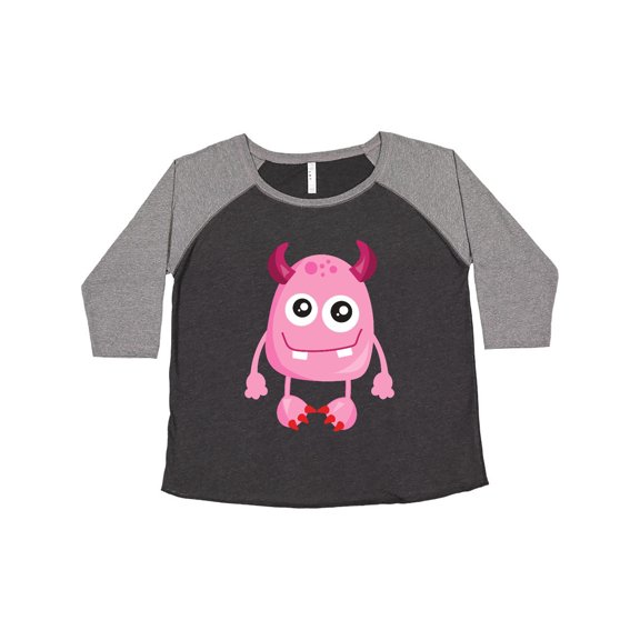 Inktastic Cute Monster, Smiling Monster, Pink Monster, Horns Women's Plus Size T-Shirt