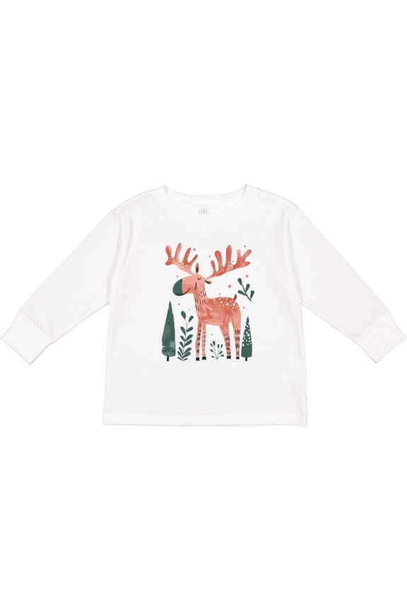 Cute Moose in Forest Boys or Girls Long Sleeve Toddler T-Shirt