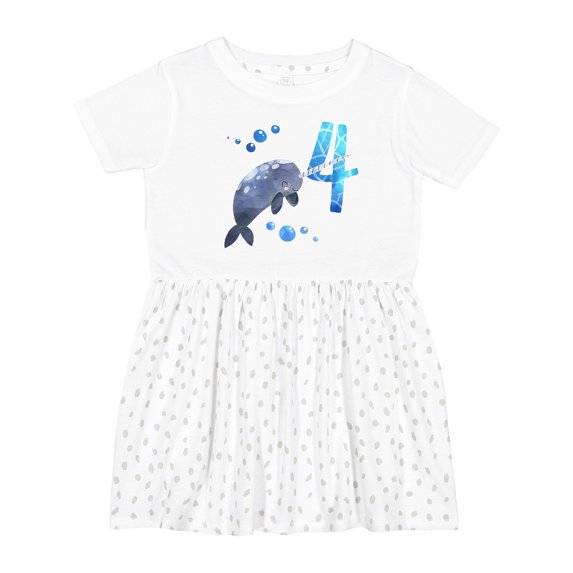 Inktastic Cute Narwhal 4th Birthday Girls Toddler Dress