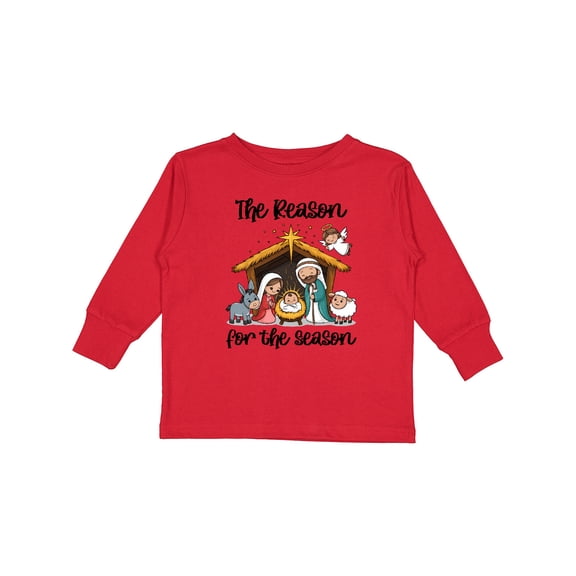 Inktastic Cute Nativity Scene Cartoon Illustration Boys or Girls Long Sleeve Toddler T-Shirt